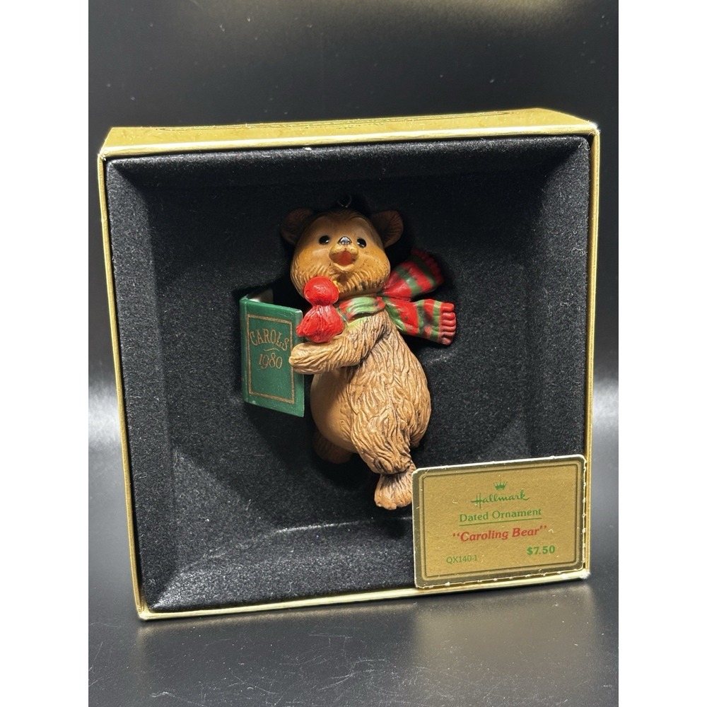 Vintage Hallmark 1980 Tree Trimmer Caroling Bear Ornament